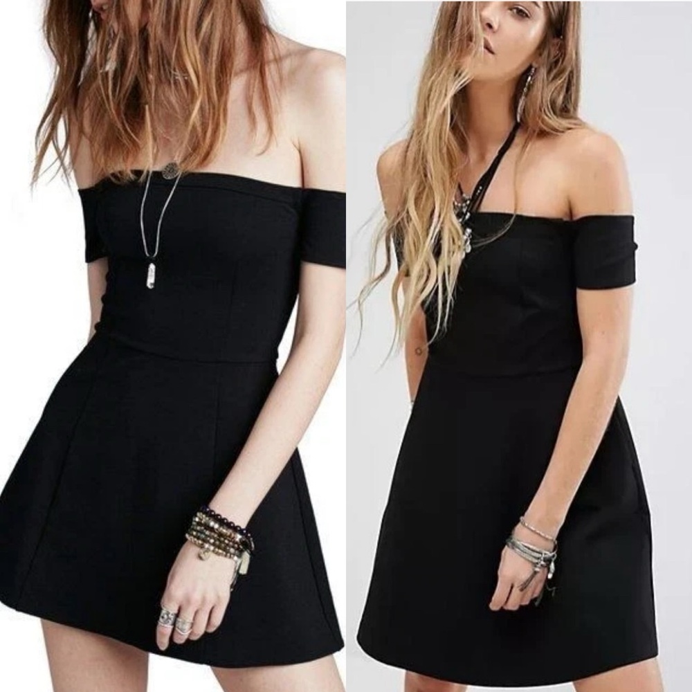 Free people black offβ shoulder mini dress w/ pockets